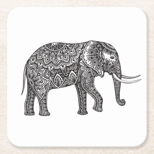Fantasy Elephant Doodle Kartonnen Onderzetters (Voorkant)