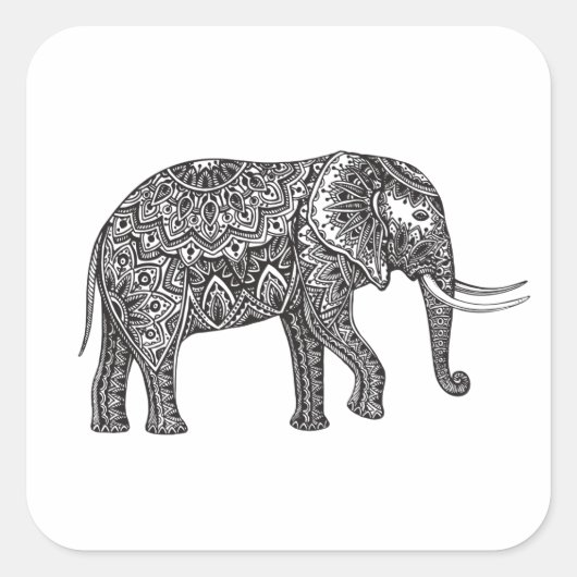 Fantasy Elephant Doodle Vierkante Sticker (Voorkant)