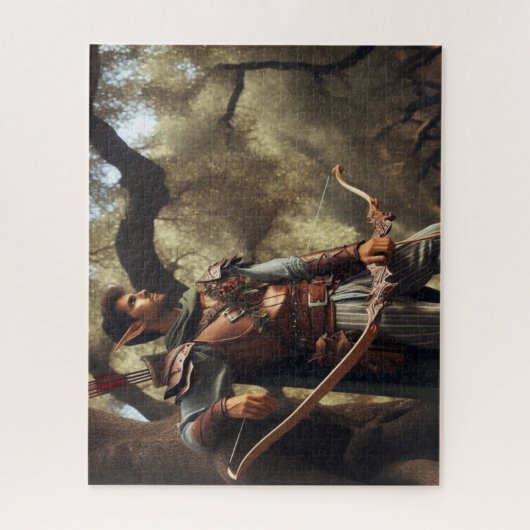 Fantasy Elf Archer Resting in Enchanted Oak Forest Legpuzzel (Verticaal)
