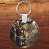 Fantasy Elf Archer Resting in Enchanted Oak Forest Sleutelhanger (Achterkant)