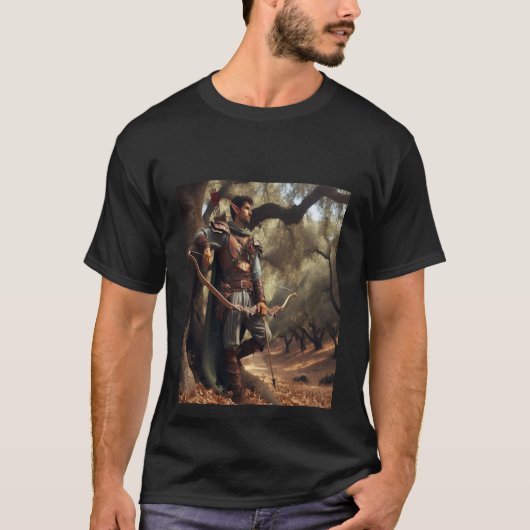 Fantasy Elf Archer Resting in Enchanted Oak Forest T-shirt (Voorkant)