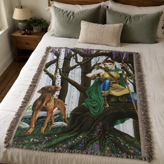 Fantasy Elf Boogschutter Vizsla Hond Betoverd Bos Deken
