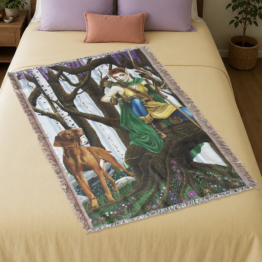 Fantasy Elf Boogschutter Vizsla Hond Betoverd Bos Deken