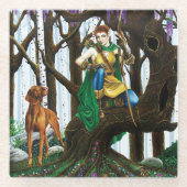 Fantasy Elf Boogschutter Vizsla Hond Betoverd Bos Glazen Onderzetter (Voorkant)