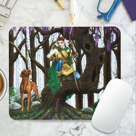 Fantasy Elf Boogschutter Vizsla Hond Betoverd Bos Muismat