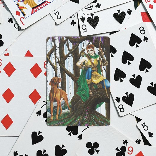 Fantasy Elf Boogschutter Vizsla Hond Betoverd Bos Pokerkaarten