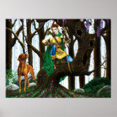 Fantasy Elf Boogschutter Vizsla Hond Betoverd Bos Poster (Voorkant)