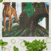 Fantasy Elf Boogschutter Vizsla Hond Betoverd Bos Theedoek (Gevouwen)