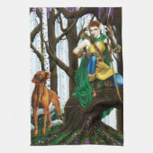 Fantasy Elf Boogschutter Vizsla Hond Betoverd Bos Theedoek (Verticaal)