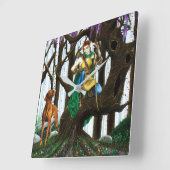 Fantasy Elf Boogschutter Vizsla Hond Betoverd Bos Vierkante Klok (Hoek)