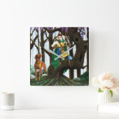 Fantasy Elf Boogschutter Vizsla Hond Betoverd Bos Vierkante Klok (Huis)