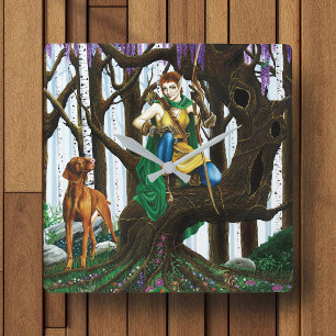 Fantasy Elf Boogschutter Vizsla Hond Betoverd Bos Vierkante Klok