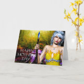Fantasy Elf met Crystal Staff Moederdag Kaart (Gele Bloem)