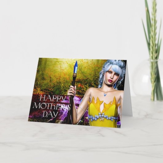 Fantasy Elf met Crystal Staff Moederdag Kaart (Voorkant)