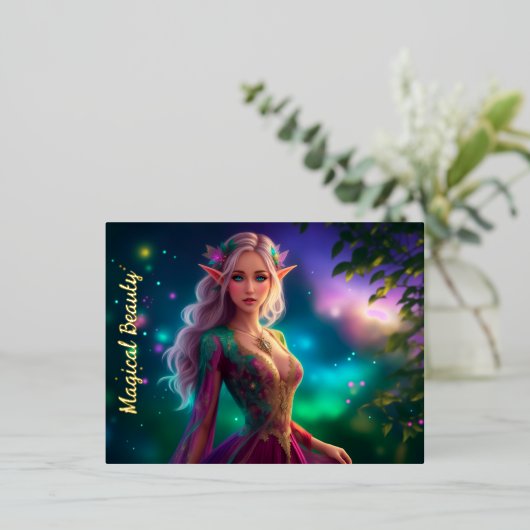 Fantasy elf prinses elegant licht mooi elf folie feestdagen briefkaart (Staand Voorkant)