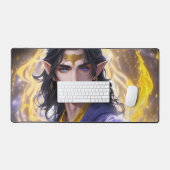 Fantasy Elven Mage: Donker Haar & Vurige Achtergro Bureaumat (Keyboard & Muis)