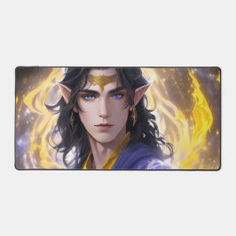 Fantasy Elven Mage: Donker Haar & Vurige Achtergro Bureaumat