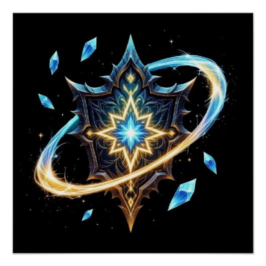 Fantasy Emblem with Floating Blades – Magical Ener Perfect Poster (Voorkant)