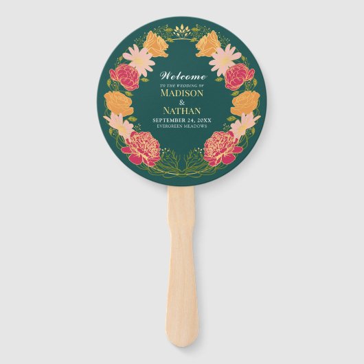 Fantasy Enchanted Floral Garden Huwelijksprogramma Handwaaier (Voorkant)