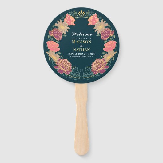 Fantasy Enchanted Floral Garden Huwelijksprogramma Handwaaier (Voorkant)