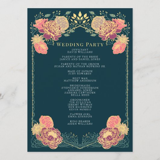 Fantasy Enchanted Floral Garden Huwelijksprogramma Programmakaart (Achterkant)