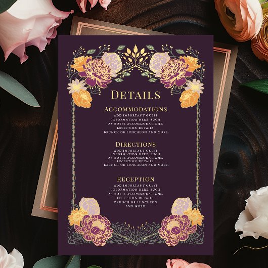 Fantasy Enchanted Floral Garden Wedding Details Informatiekaartje