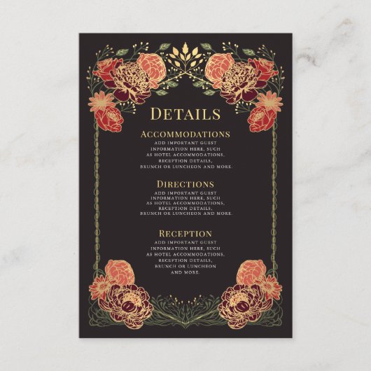 Fantasy Enchanted Floral Garden Wedding Details Informatiekaartje (Voorkant)