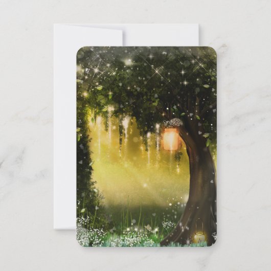 Fantasy Enchanted Green Forest Wedding RSVP (Achterkant)