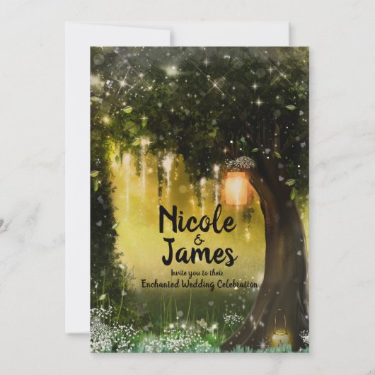 Fantasy Enchanted Green Sparkle Forest Wedding Kaart (Voorkant)