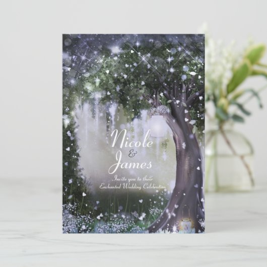 Fantasy Enchanted Lavender Love Forest Wedding Kaart (Staand voorkant)