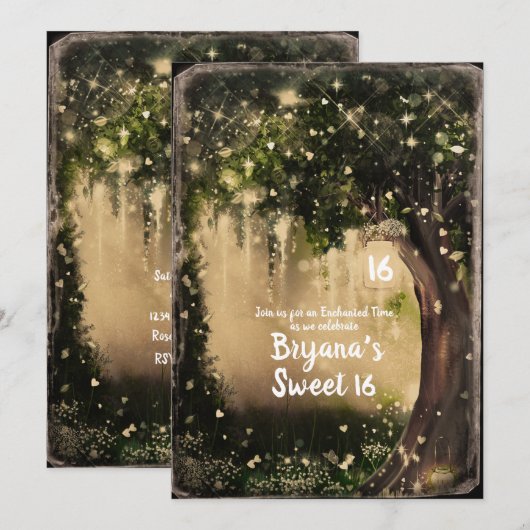 Fantasy Enchanted Love  Forest Sweet 16 Kaart (Voorkant / Achterkant)