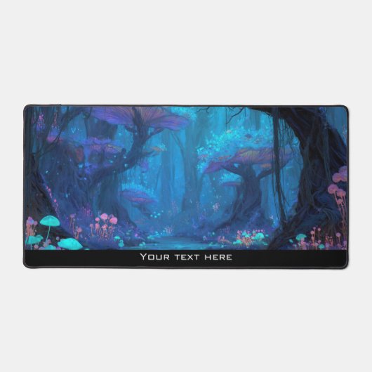 Fantasy Enchanted Mushroom Forest Blue Magic Glow Bureaumat (Voorkant)