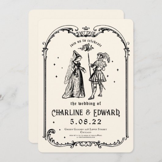 Fantasy Engraving Art Medieval Wedding Kaart (Voorkant / Achterkant)