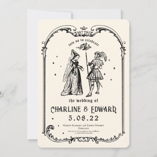 Fantasy Engraving Art Medieval Wedding Kaart (Voorkant)