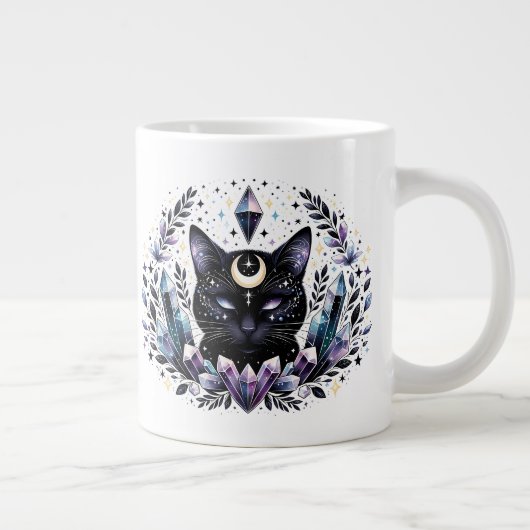 Fantasy Esoteric Crystal Black Cat Grote Koffiekop (Rechts)