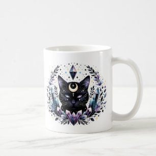 Fantasy Esoteric Crystal Black Cat Koffiemok