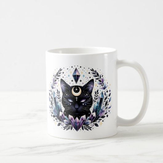 Fantasy Esoteric Crystal Black Cat Koffiemok (Rechts)