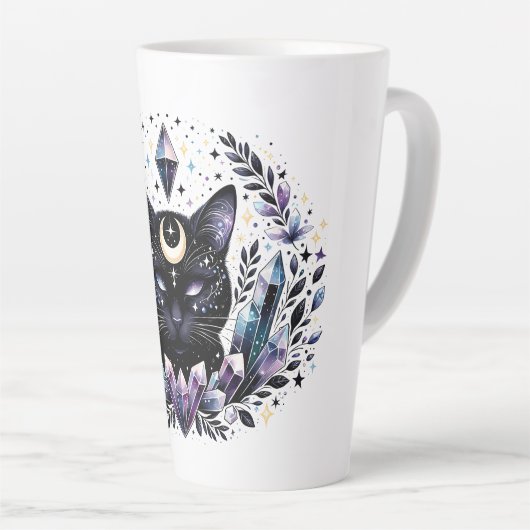 Fantasy Esoteric Crystal Black Cat Latte Mok (Rechterhoek)