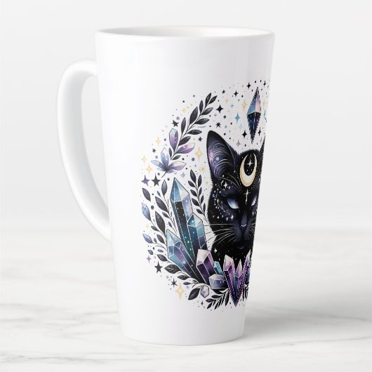 Fantasy Esoteric Crystal Black Cat Latte Mok (Linkerhoek)