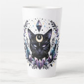 Fantasy Esoteric Crystal Black Cat Latte Mok (Voorkant)