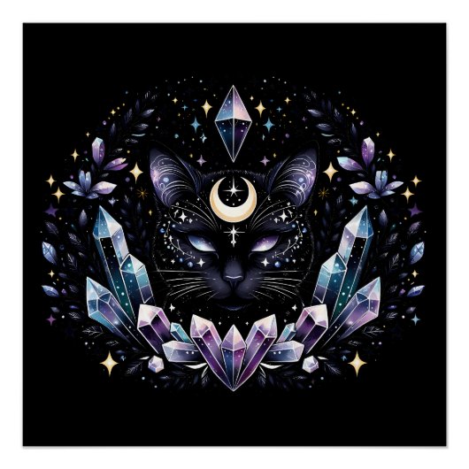Fantasy Esoteric Crystal Black Cat Perfect Poster (Voorkant)