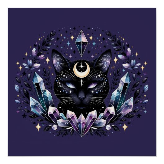 Fantasy Esoteric Crystal Black Cat Perfect Poster (Voorkant)