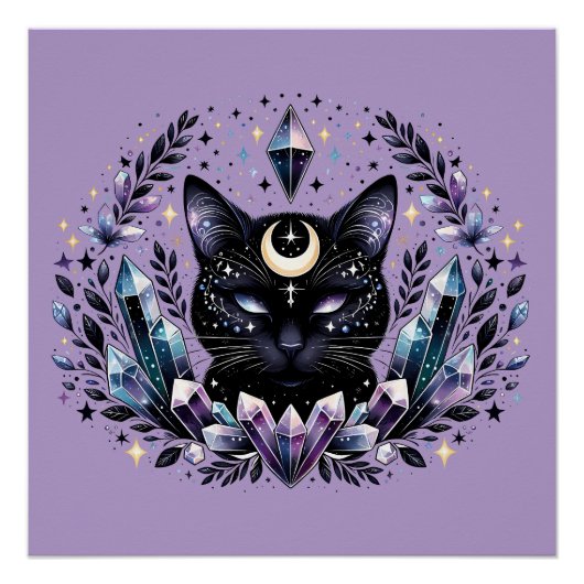 Fantasy Esoteric Crystal Black Cat Perfect Poster (Voorkant)