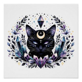Fantasy Esoteric Crystal Black Cat Perfect Poster