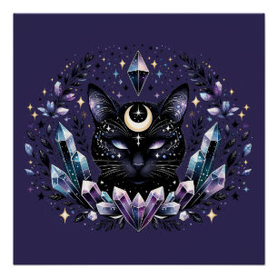 Fantasy Esoterische Kristal Zwarte Kat Perfect Poster