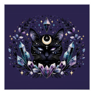 Fantasy Esoterische Kristal Zwarte Kat Perfect Poster