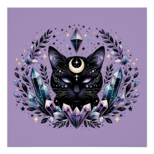 Fantasy Esoterische Kristal Zwarte Kat Perfect Poster