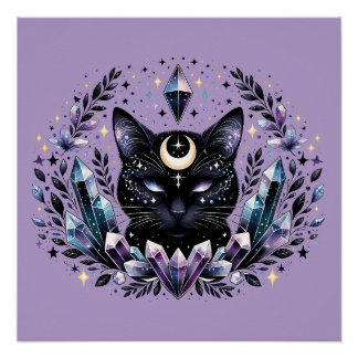 Fantasy Esoterische Kristal Zwarte Kat Perfect Poster