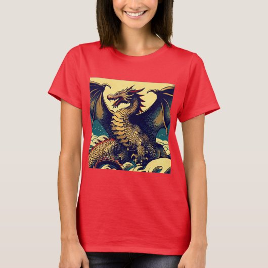 Fantasy Europese draak - houtsnede 1 T-shirt (Voorkant)