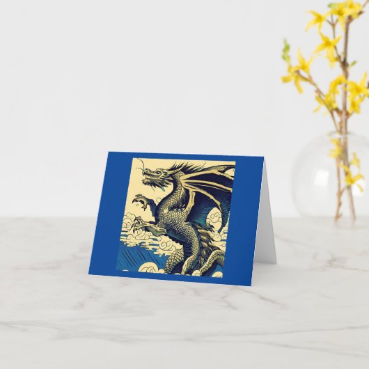 Fantasy Europese draak - houtsnede 3 Kaart (Gele Bloem)